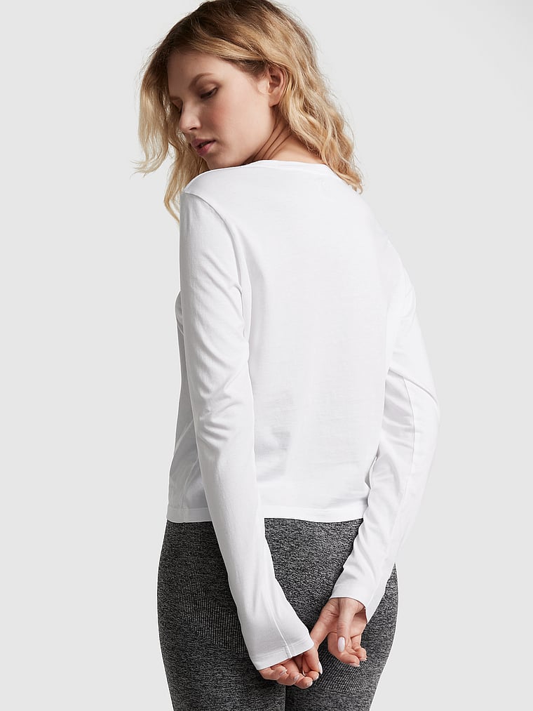 PINK Cotton Long-Sleeve T-Shirt, Optic White, onModelBack, 2 of 3 Anabel is 5'8" or 173cm and wears Small