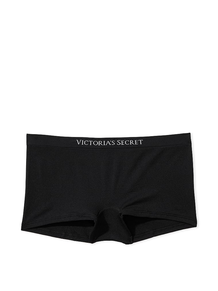Victoria's Secret, Seamless Seamless Boyshort Panty, Black, offModelFront, 3 of 3