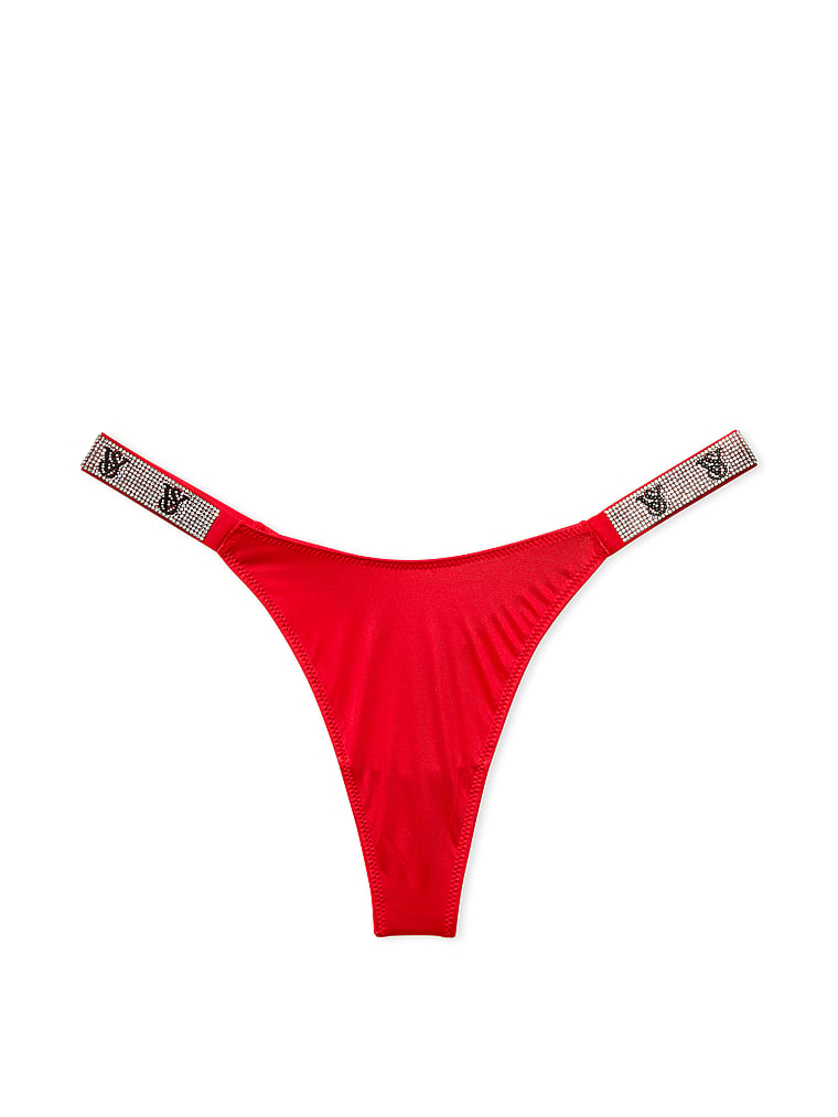 Victoria's Secret, Very Sexy Shine Strap Thong Panty, Lipstick Red, offModelFront, 3 of 3