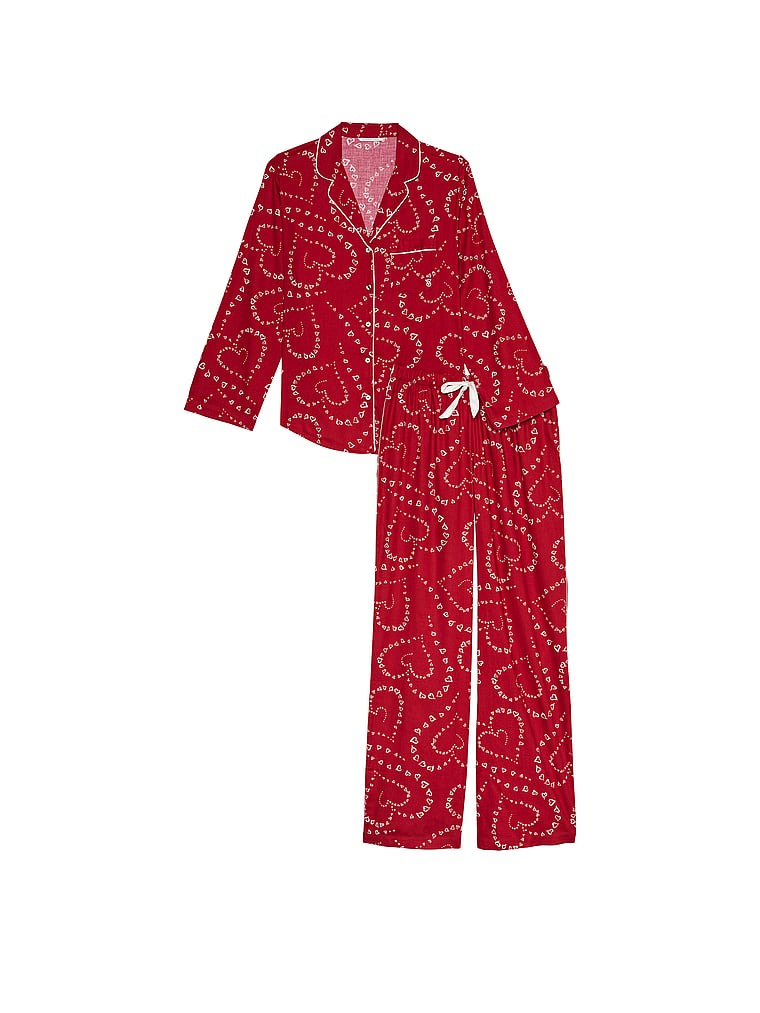 Victoria's Secret, Victoria's Secret Flannel Long Pajama Set, Red Swirl Heart, offModelFront, 3 of 4