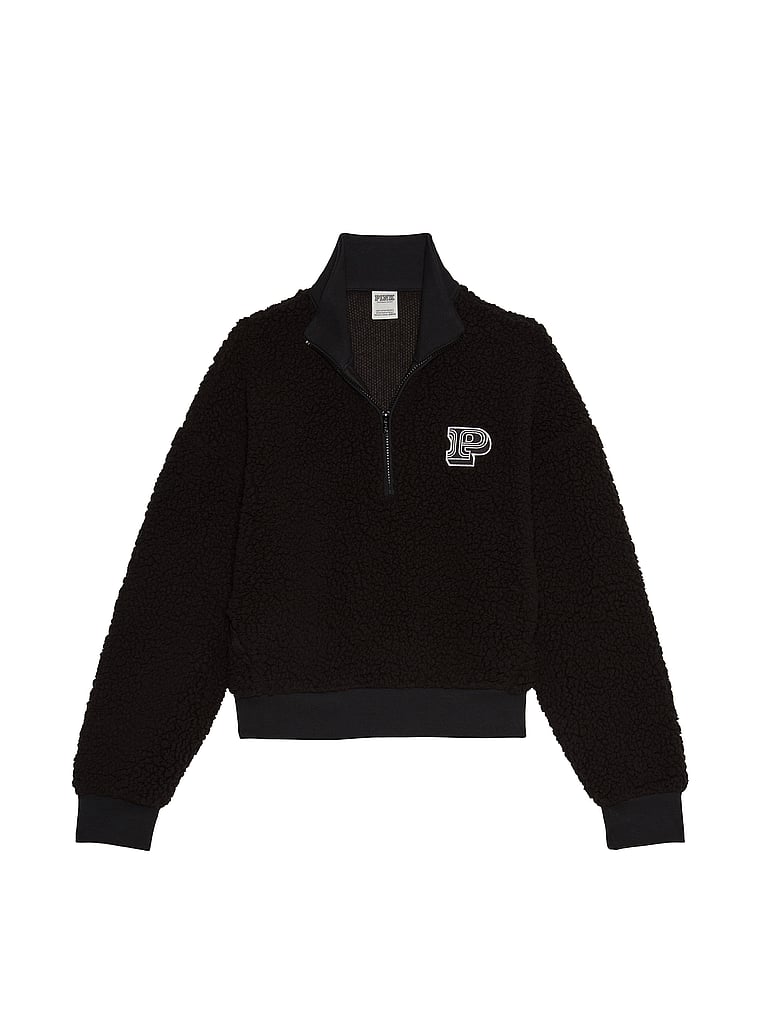 PINK Cozy Fleece Half-Zip Pullover, Pure Black, offModelFront, 3 of 5