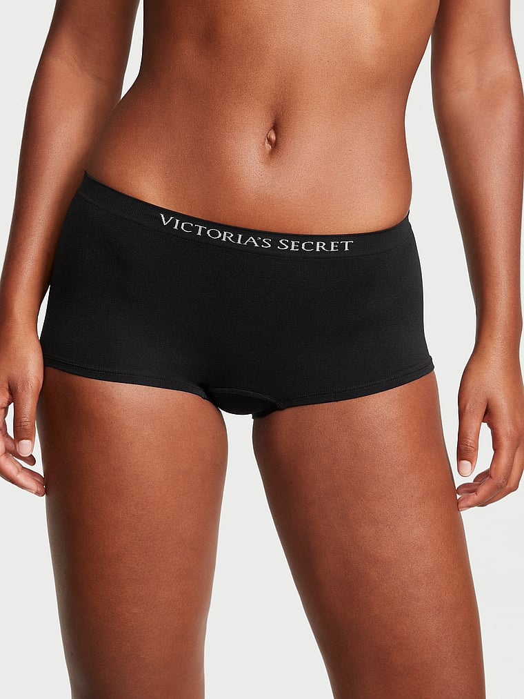 Victoria's Secret, Seamless Seamless Boyshort Panty, Black, onModelFront, 1 of 3 Ange-Marie is 5'10" or 178cm and wears Small