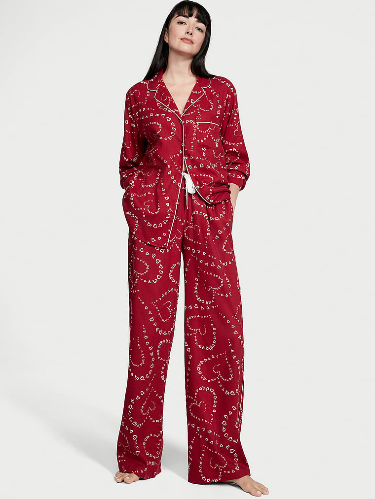 Victoria's Secret, Victoria's Secret Flannel Long Pajama Set, Red Swirl Heart, onModelFront, 1 of 4 Rebecca is 5'9" and wears S/Regular