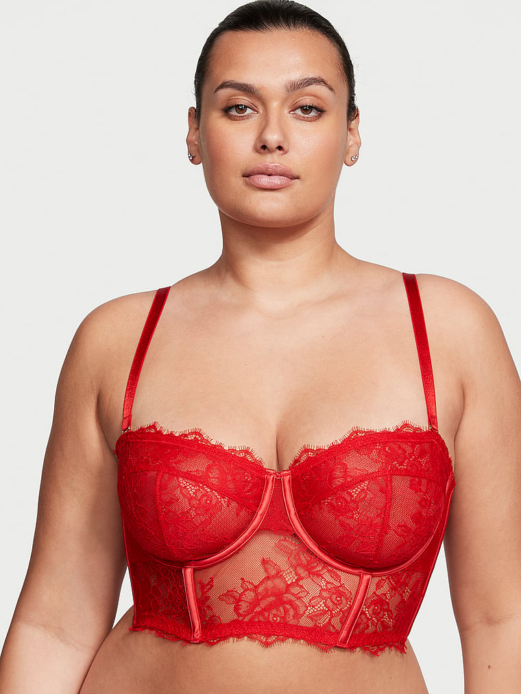 Victoria's Secret, Very Sexy VS Archives Rose Lace  Bra Top, Lipstick, onModelFront, 1 of 4 Karmi is 5'10" and wears 34DD (E) or Large