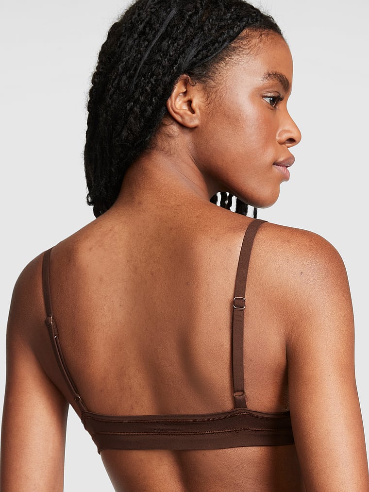 PINK Comfort Unlined Triangle Bralette, Ganache, onModelBack, 2 of 5 Julia is 5'11" and wears 34B or Small