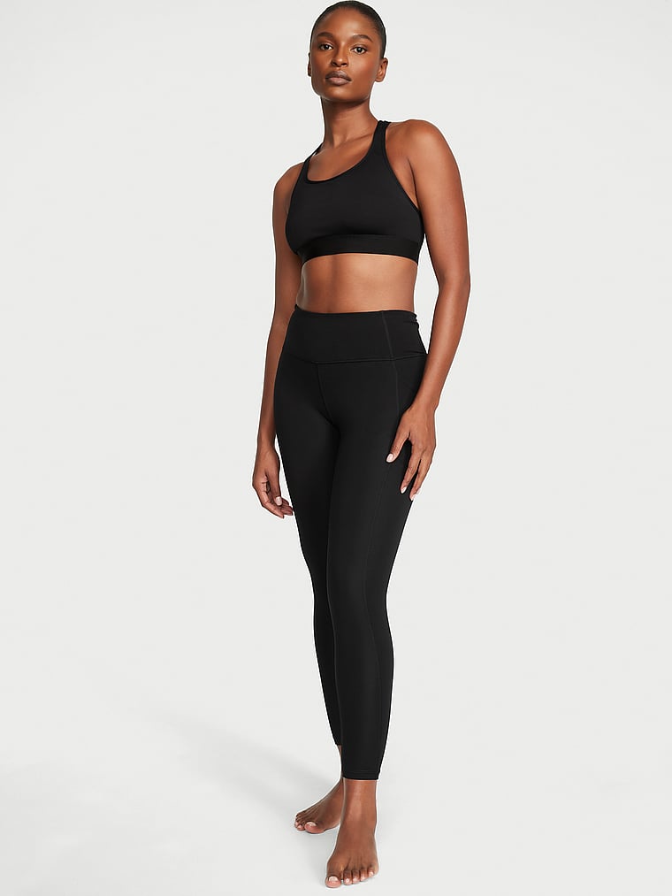 Victoria's Secret, Victoria's Secret VS Essential High-Rise Lace-Up Leggings, Black, onModelSide, 1 of 4 Tsheca  is 5'9" or 175cm and wears Small