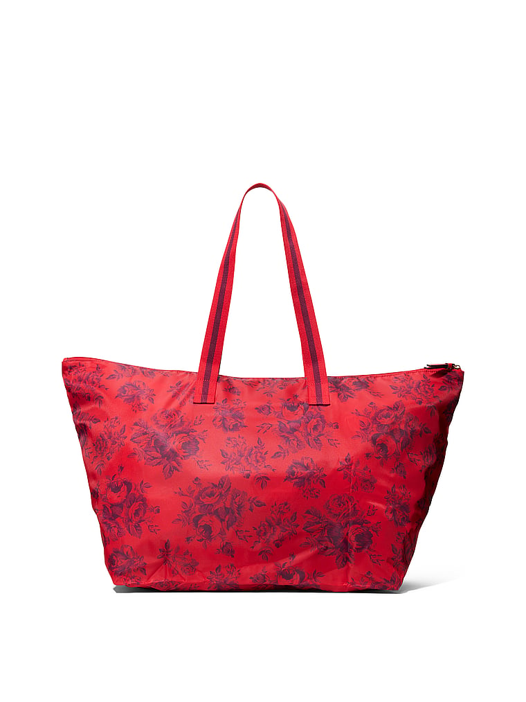 New Victoria's Secret Limited Edition Vegan Black Floral Red Rose Tote Bag  