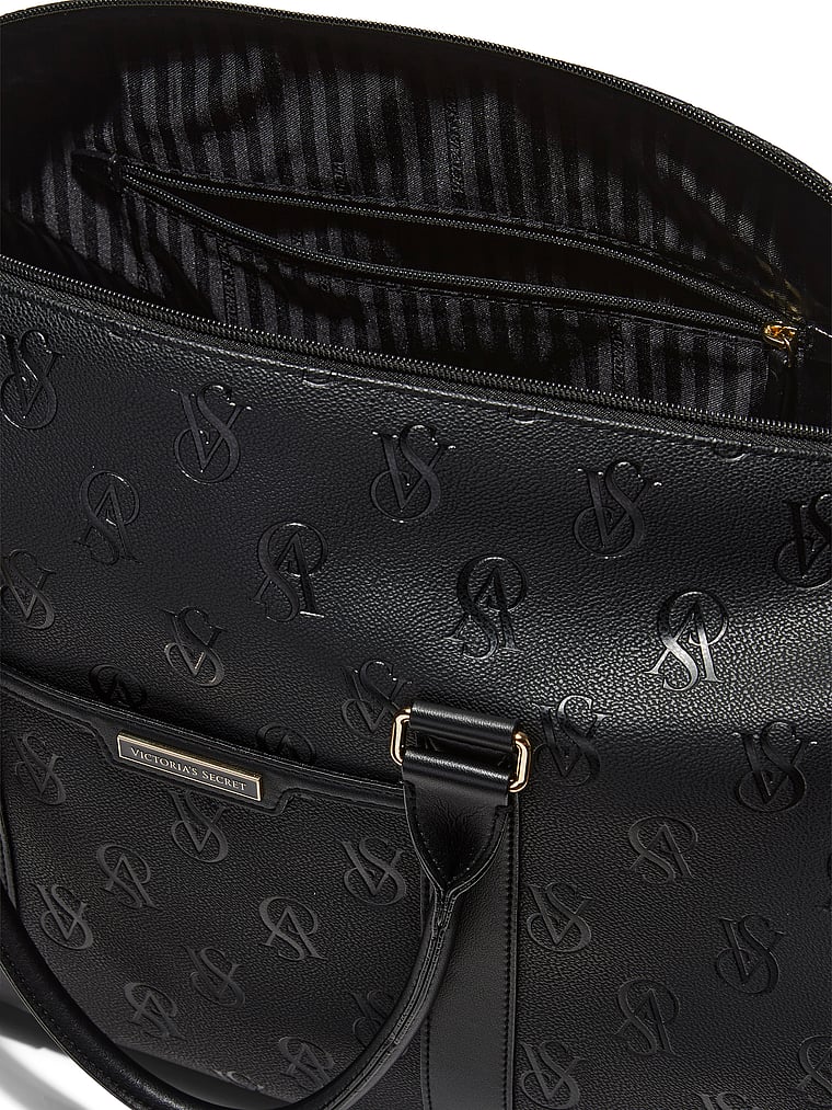 Victoria's Secret, Victoria's Secret Duffle Bag, Black Embossed Logo, detail, 4 of 4