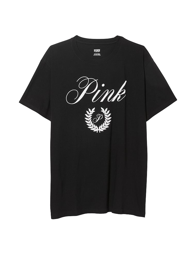 PINK Oversized Short-Sleeve Campus T-Shirt, Pure Black, offModelFront, 3 of 4