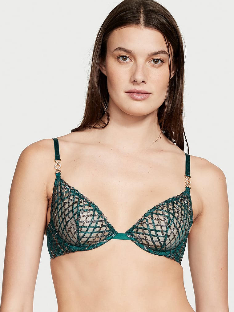Shimmer Embroidery Low-Cut Demi Bra