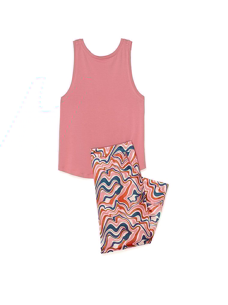 Victoria's Secret, Adore Me Alaina Tank + Long Pants Sleep Set, Feelin Groovy, offModelFront, 4 of 6