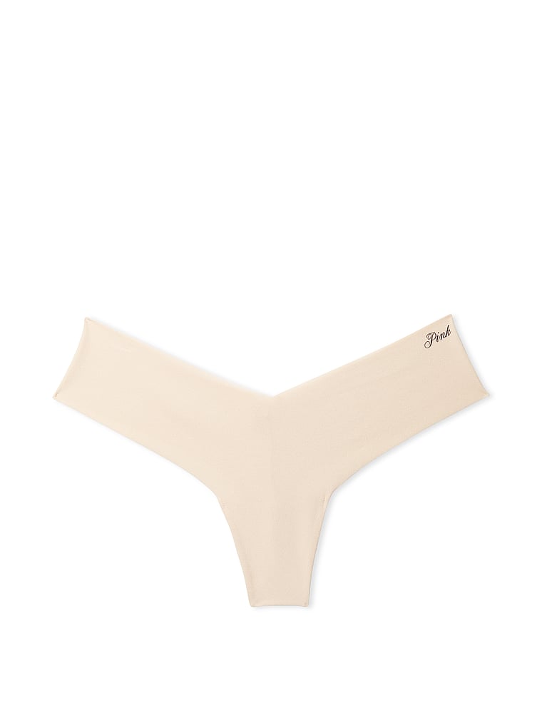 PINK No-Show High-Leg Thong Panty, Marzipan, offModelFront, 4 of 4