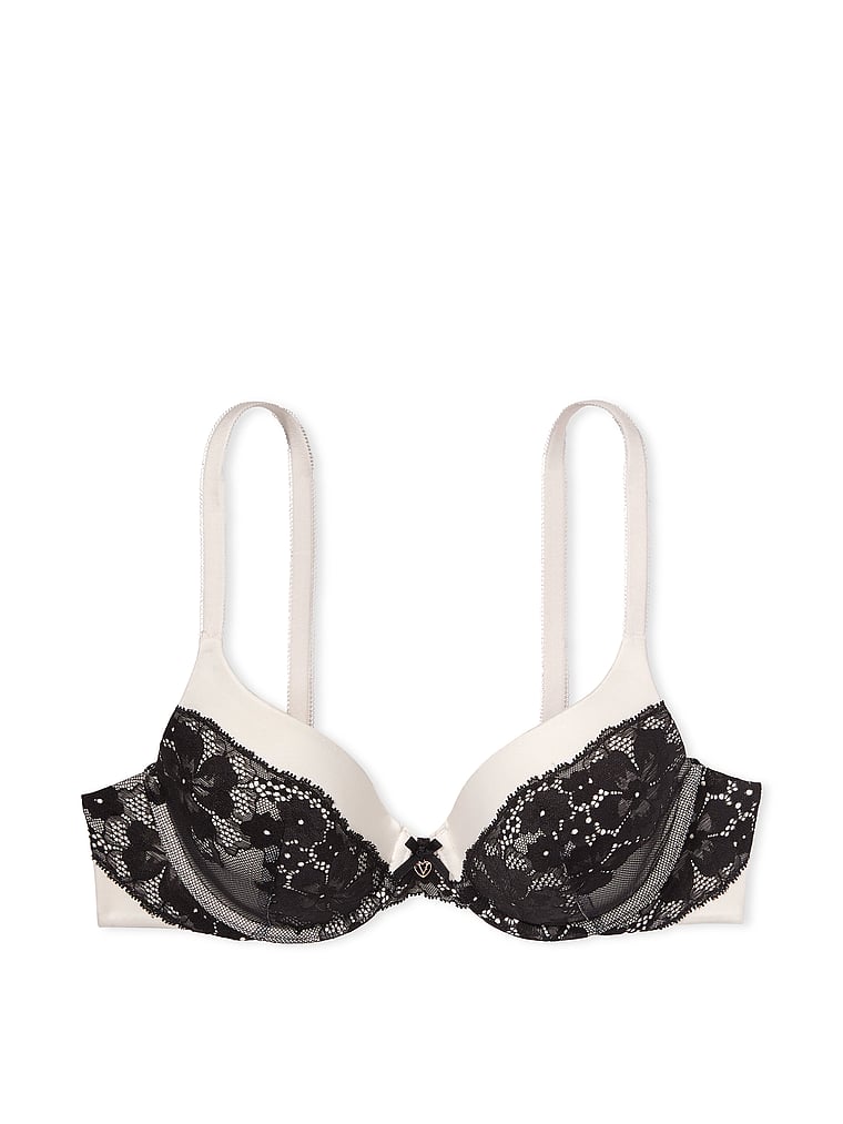 Victoria's Secret Bra 38DD White Lace Overlay Lined Underwire Black Bows