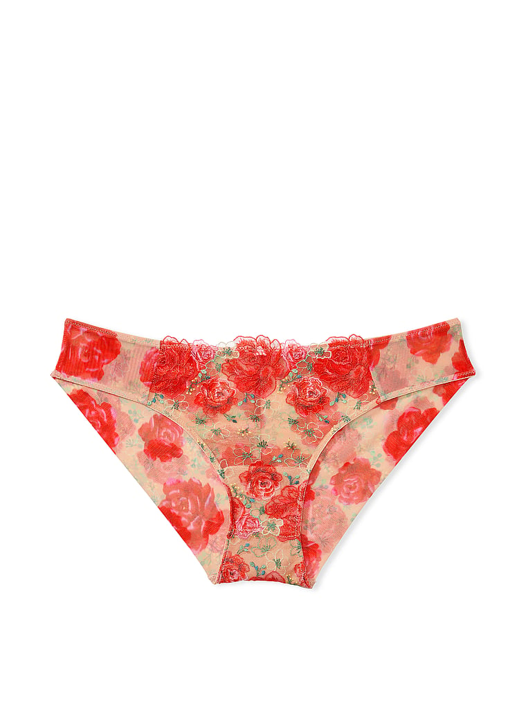 Victoria's Secret, Dream Angels Floral Embroidery Cheekini Panty, Red Embroidery, offModelFront, 4 of 5
