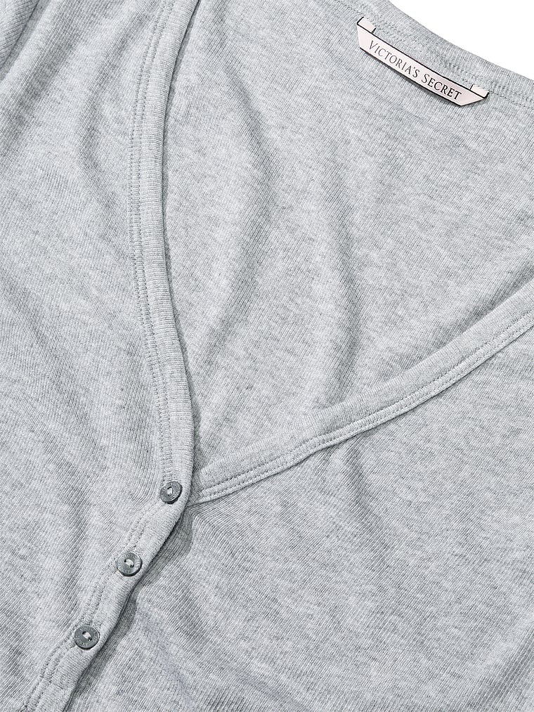 Victoria's Secret, Victoria's Secret Ribbed Modal Henley Short Set, Heather Gray, onModelBack, 3 of 4