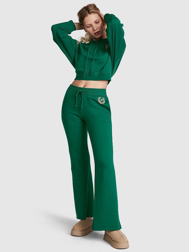 PINK Everyday Fleece High-Waist Flare Sweatpants, Garnet Green, onModelFront, 1 of 5