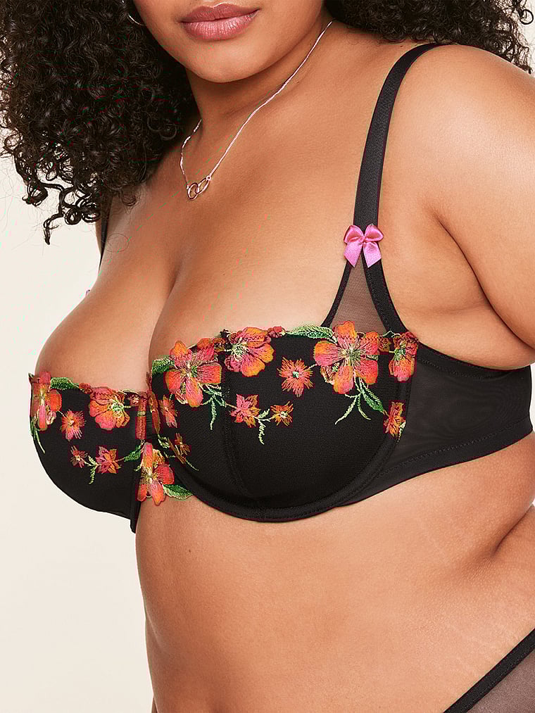 Victoria's Secret, Adore Me Daphne Balconette Bra, Fuchsia/Orange, onModelSide, 3 of 4