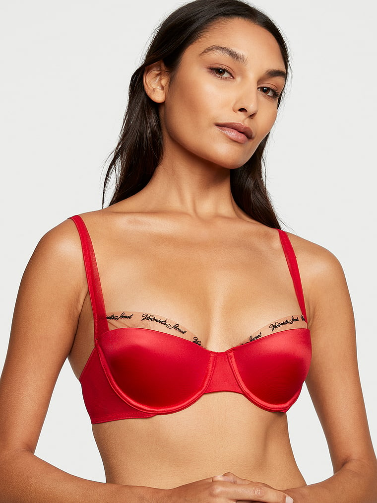 Victoria's Secret, Very Sexy Smooth Logo Embroidery Lightly Lined Balconette Bra, Lipstick, onModelFront, 1 of 5