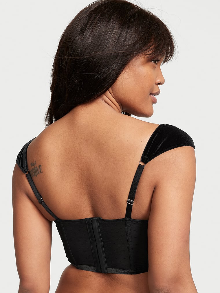 Victoria's Secret, Dream Angels Velvet Corset Top, Black, onModelBack, 2 of 4 Naae is 5'10" and wears 36D or Large