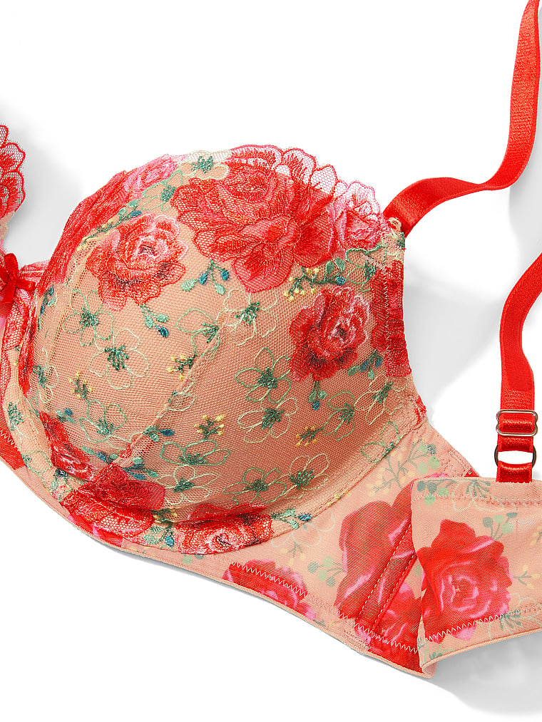 Lightly Lined Floral Embroidery Demi Bra