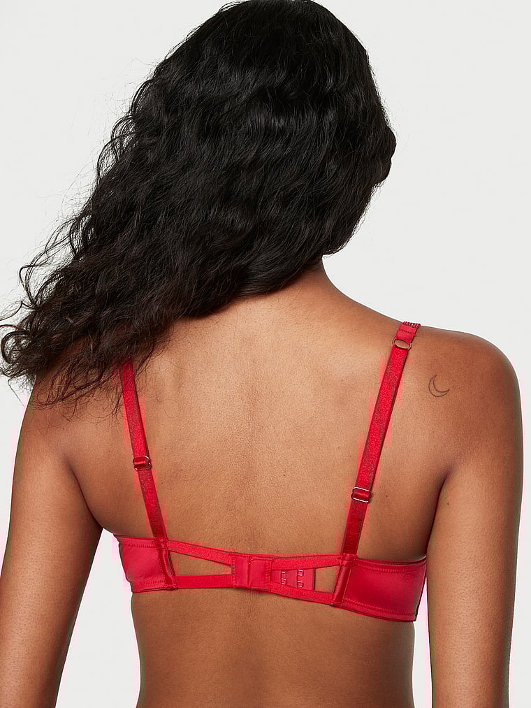 Victoria's Secret, Dream Angels Wicked Unlined Lace Balconette Bra, Lipstick, onModelBack, 4 of 5 Shaanti is 5'9" and wears 32B or Small
