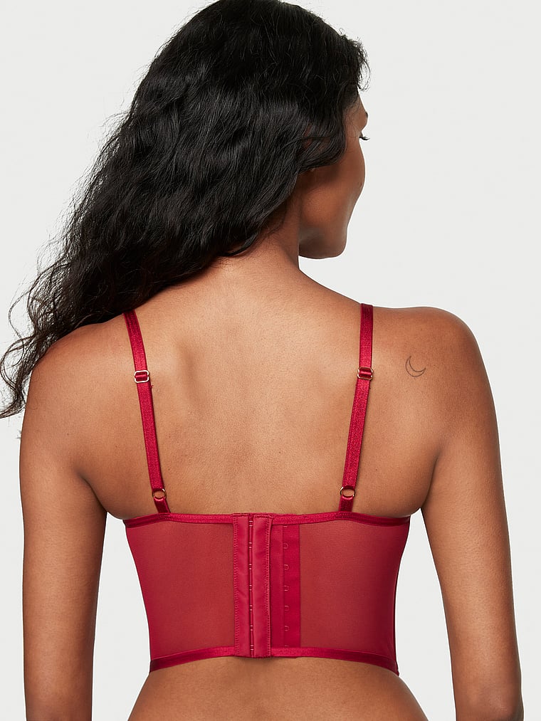 Victoria's Secret, Very Sexy Midnight Affair Embroidery Push-Up Corset Top, Red Lacquer, onModelBack, 2 of 5 Shaanti is 5'9" and wears 32B or Small