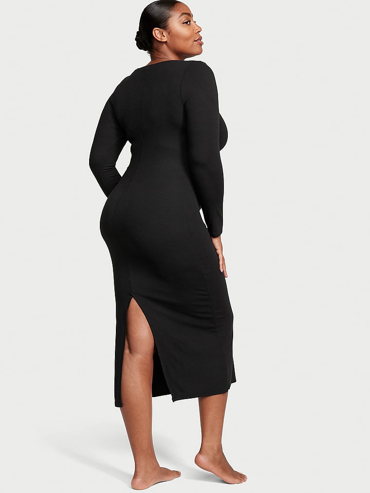 Ribbed Modal Long-Sleeve Slip Dress