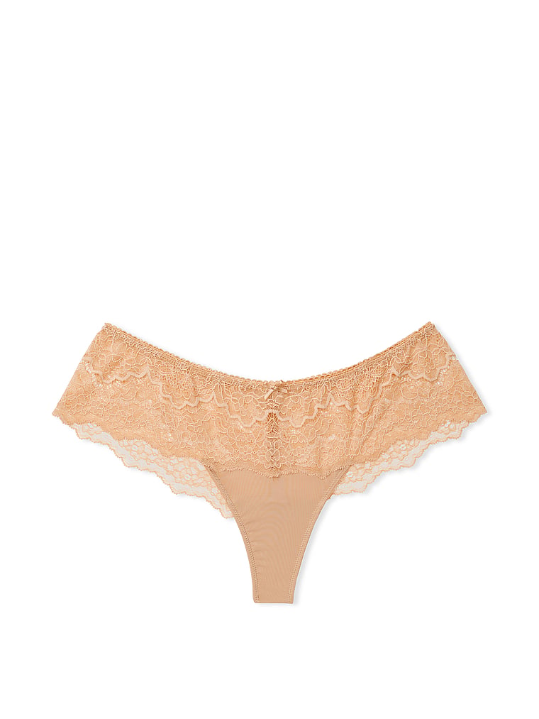 Victoria's Secret, Dream Angels Lace Trim Hipster Thong Panty, Sweet Praline, offModelFront, 5 of 5