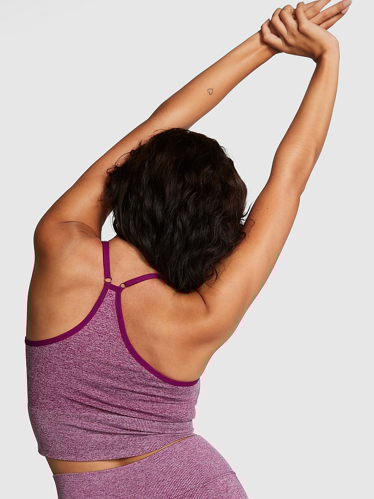 PINK Seamless Longline Sports Bra, Vivid Magenta Marl, onModelBack, 2 of 4 Isabella is 5'9" and wears 36B or Medium