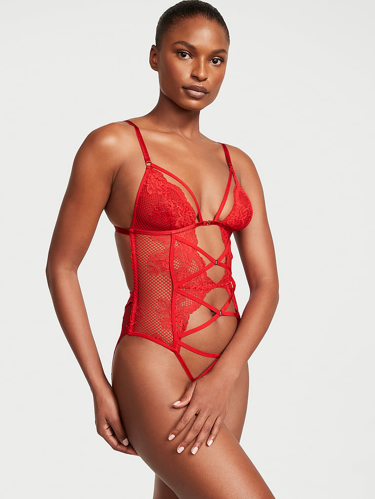 Strappy Lace Crotchless Teddy