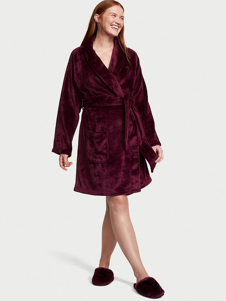 Victoria's Secret, Victoria's Secret Short Cozy Robe, Kir, onModelFront, 1 of 3 Katy is 5'11" and wears Large