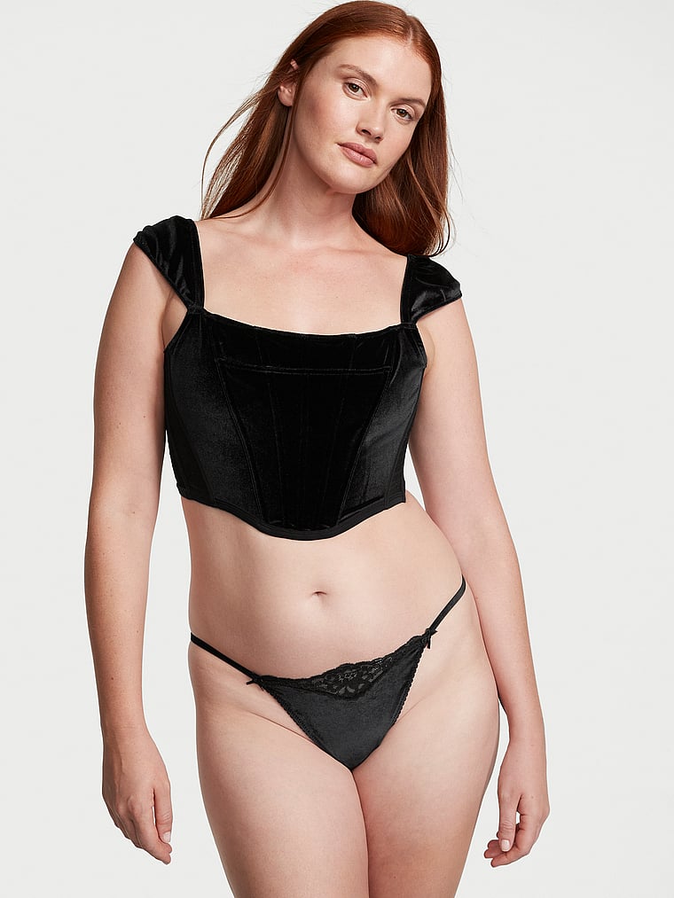 Victoria's Secret, Dream Angels Velvet Corset Top, Black, onModelSide, 4 of 4 Katy is 5'11" and wears 36D or Large