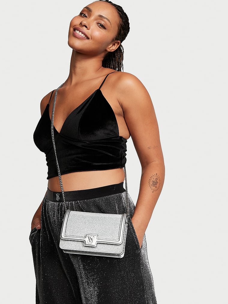 Victoria's Secret, Victoria's Secret Mini Crossbody Bag, Silver, onModelSide, 1 of 4