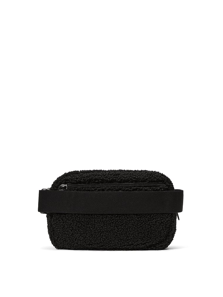 PINK Cozy Fleece Belt Bag, Pure Black, offModelBack, 3 of 4