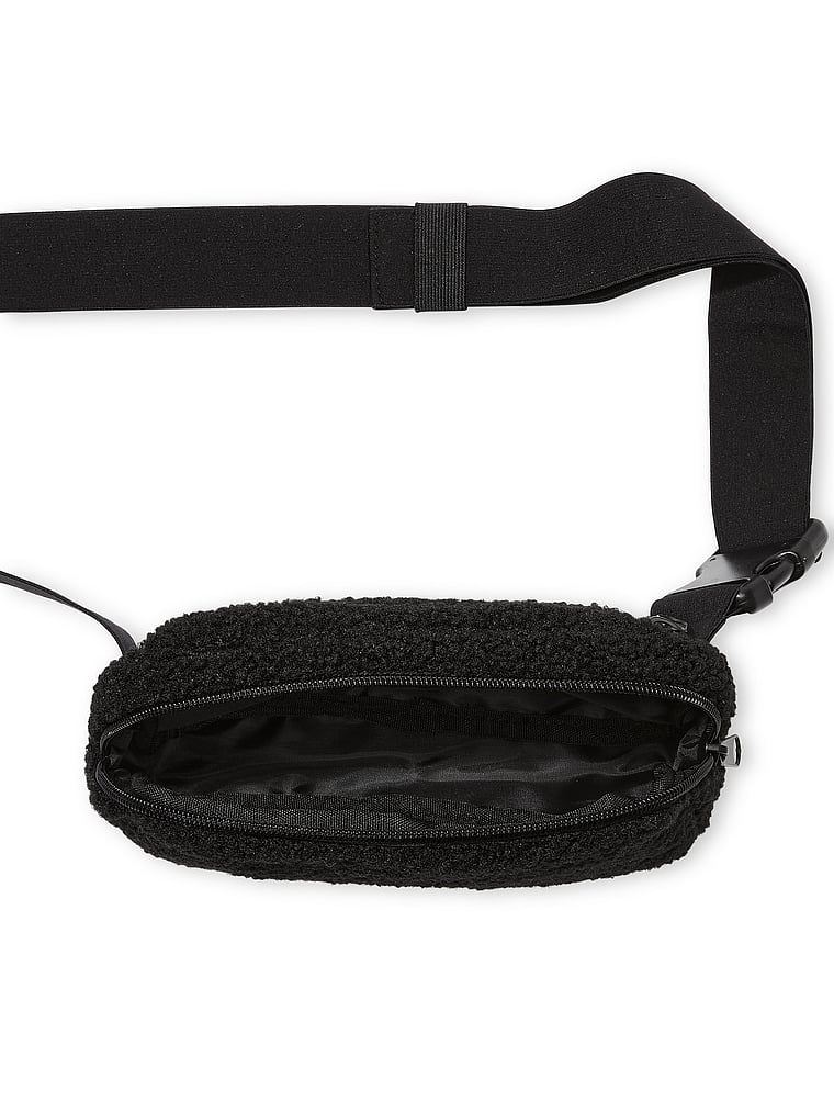 PINK Cozy Fleece Belt Bag, Pure Black, detail, 4 of 4
