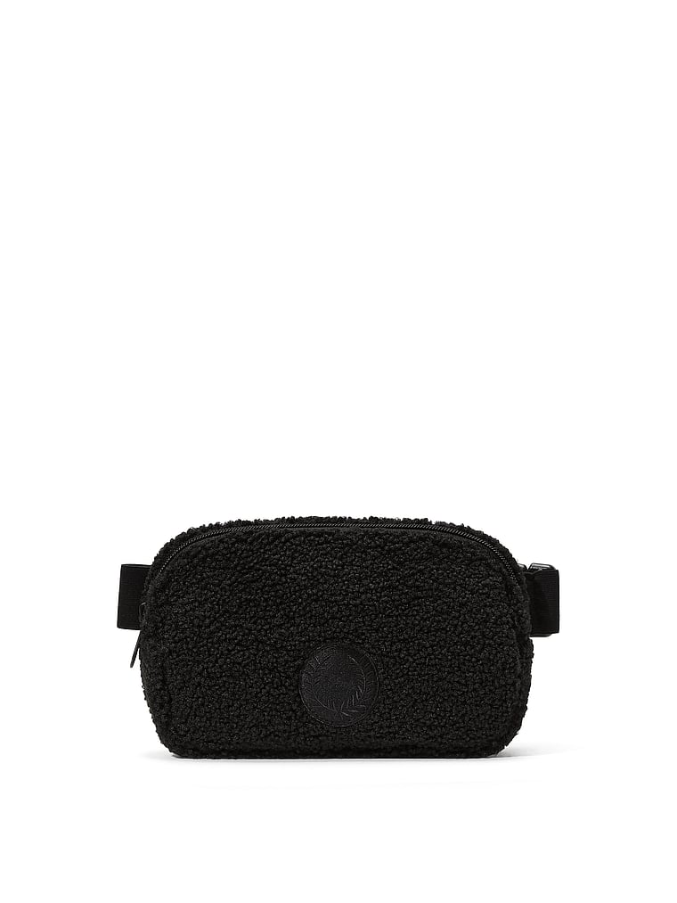 PINK Cozy Fleece Belt Bag, Pure Black, offModelFront, 2 of 4