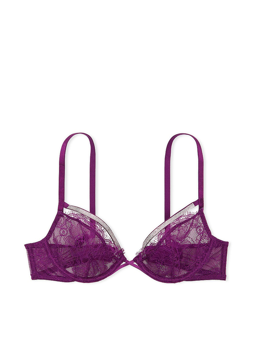Victoria's Secret Purple Unlined Logo Mesh Low Cut Demi Bra