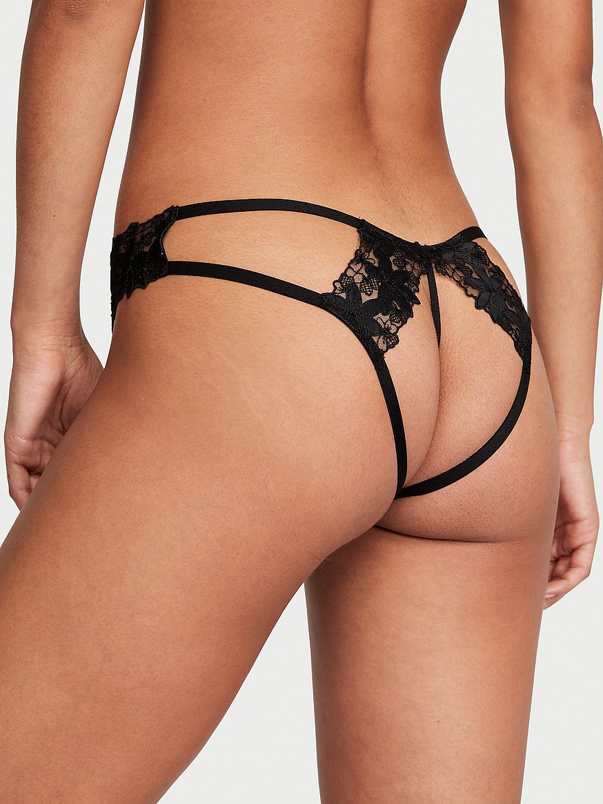 Buy Satin Ziggy Glam Floral Embroidery Crotchless Thong Panty - Order  Panties online 1123532700 - Victoria's Secret US