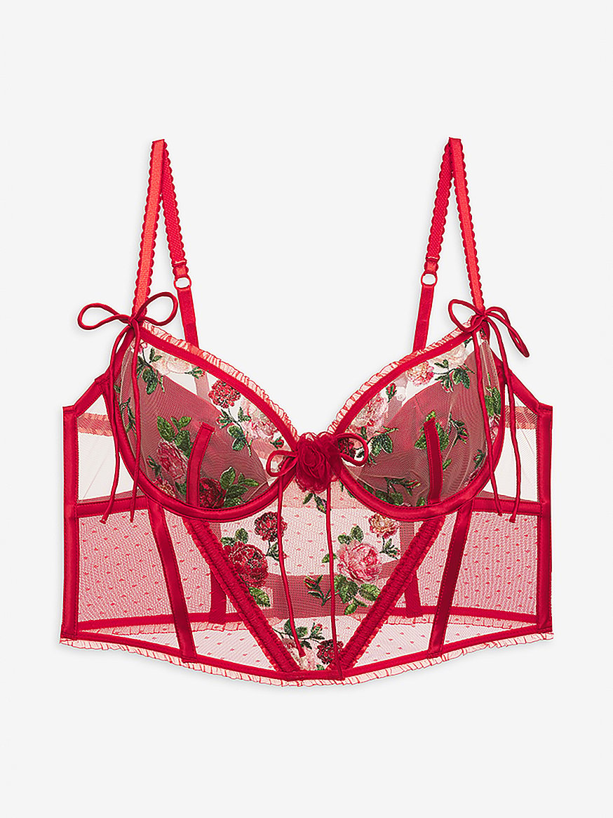 Floral Embroidery Mesh Underwire Lingerie Set