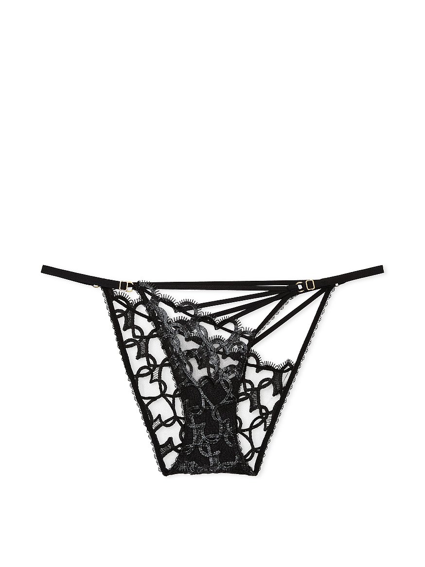 Shimmer Heart Embroidery Adjustable String Bikini Panty