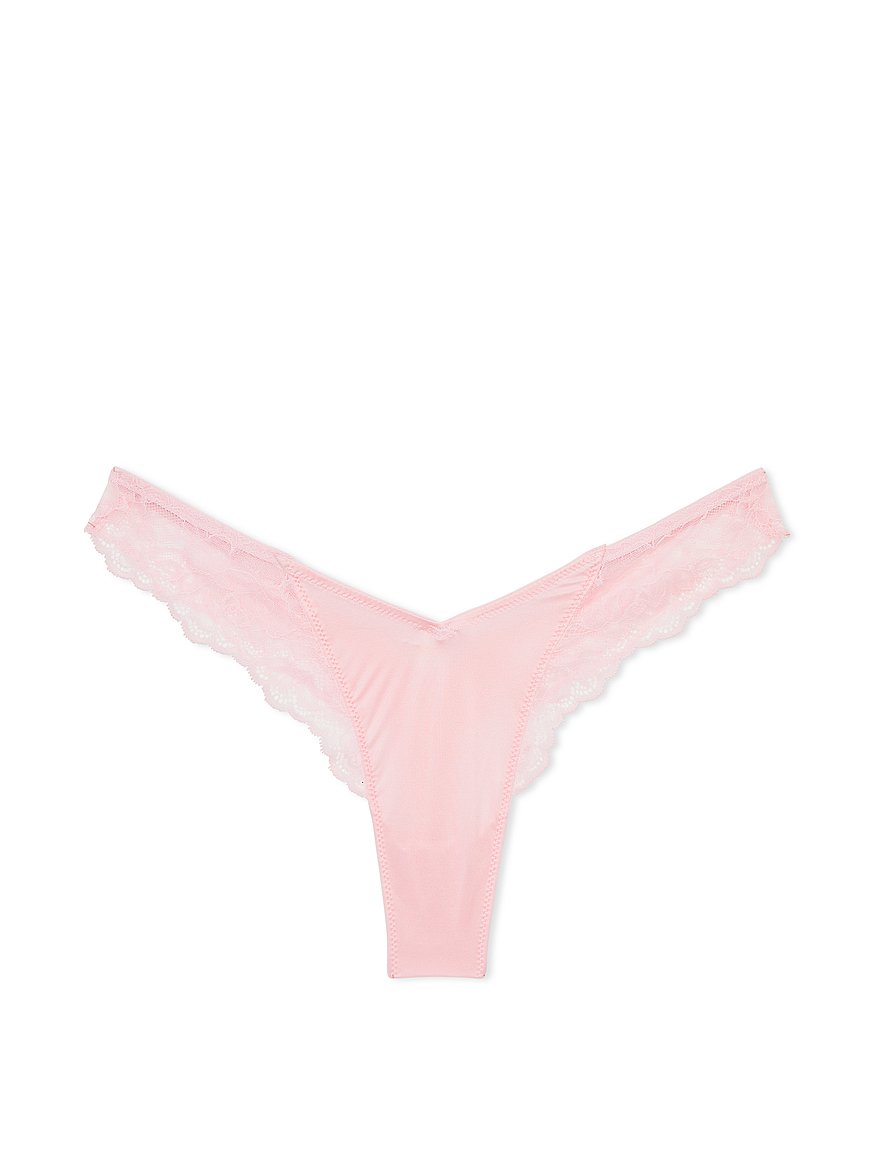 Victoria Secret Panty Thong Micro V String Pink Gold V Logo New 
