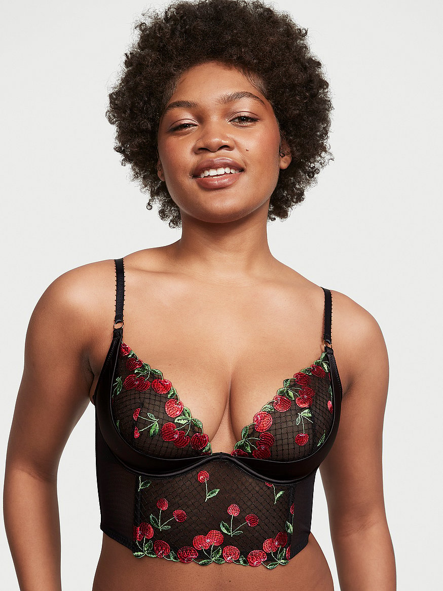 Buy Cherry Embroidery Quarter-Cup Corset Top - Order Bras online