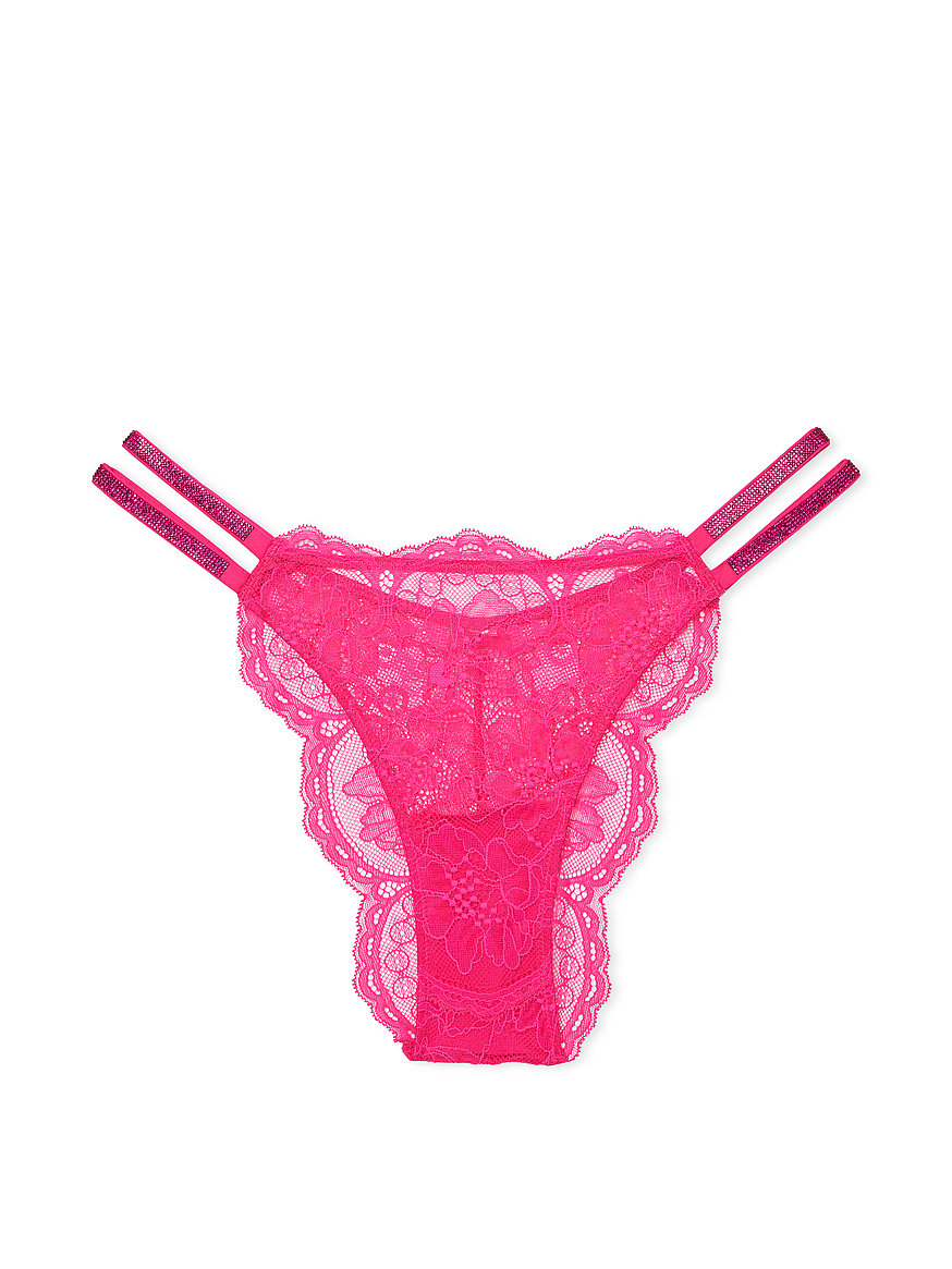 Love Lust Forever Rhinestone Thong Panty - Pink