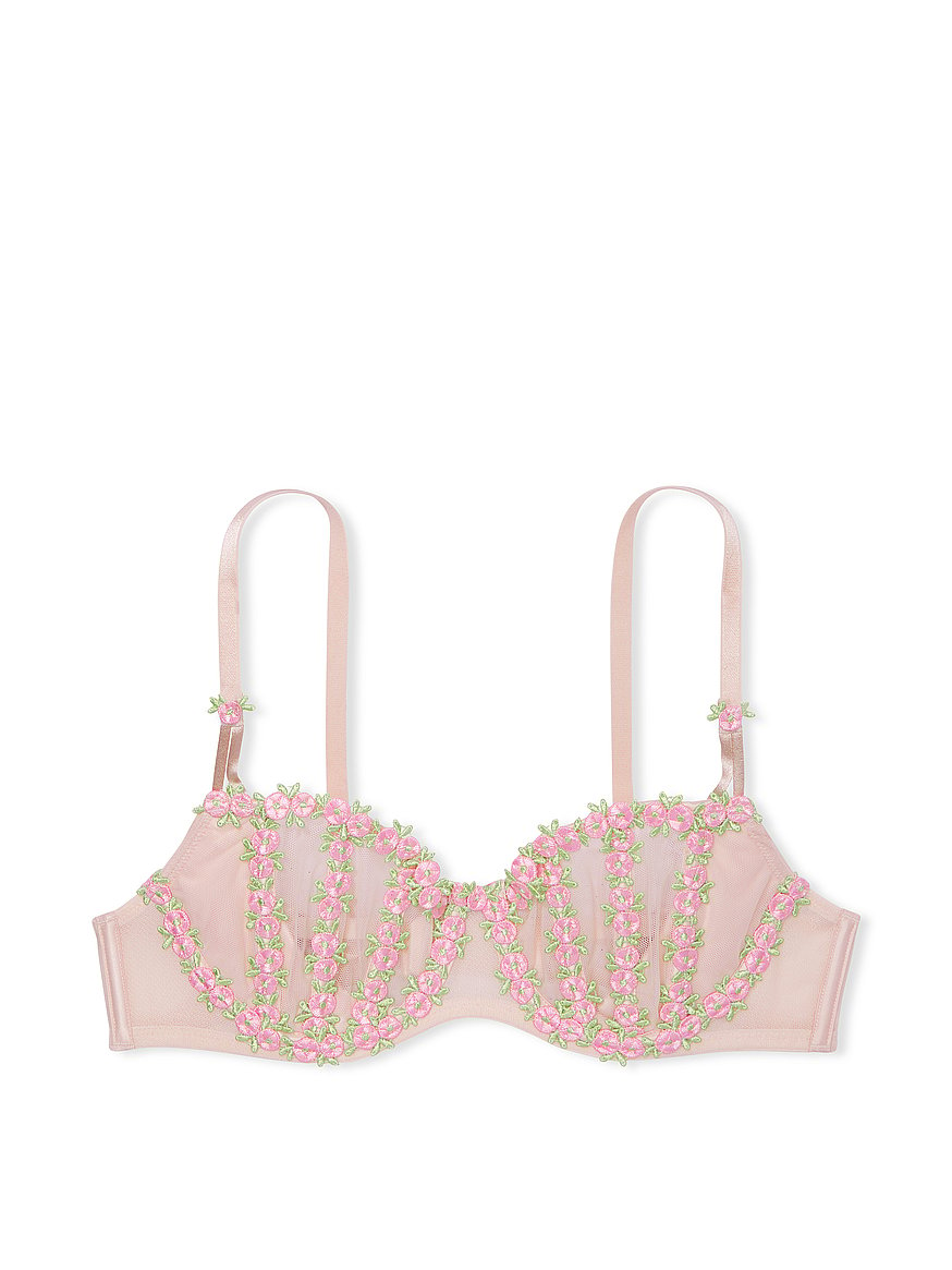 Wicked Unlined Boho Floral Embroidery Balconette Bra