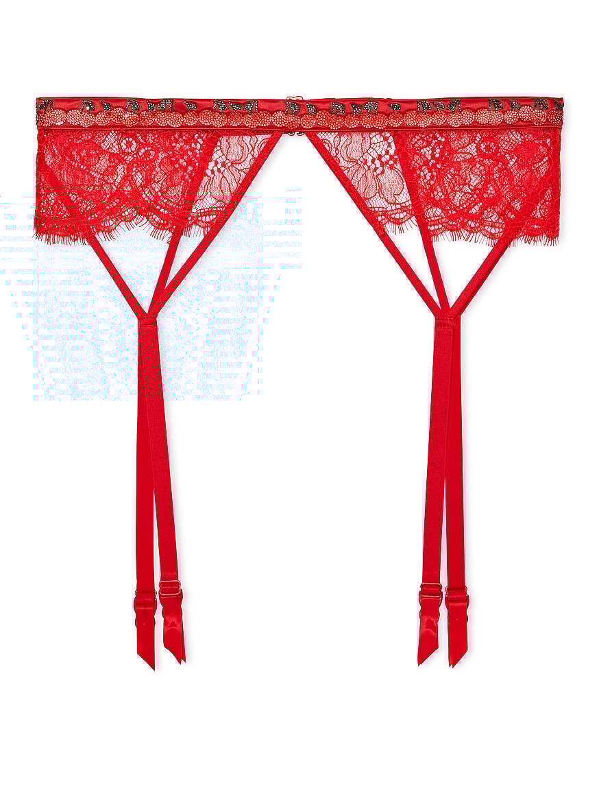 Buy Shine Strap Lace Garter Belt, Cherry Red - Order Garters