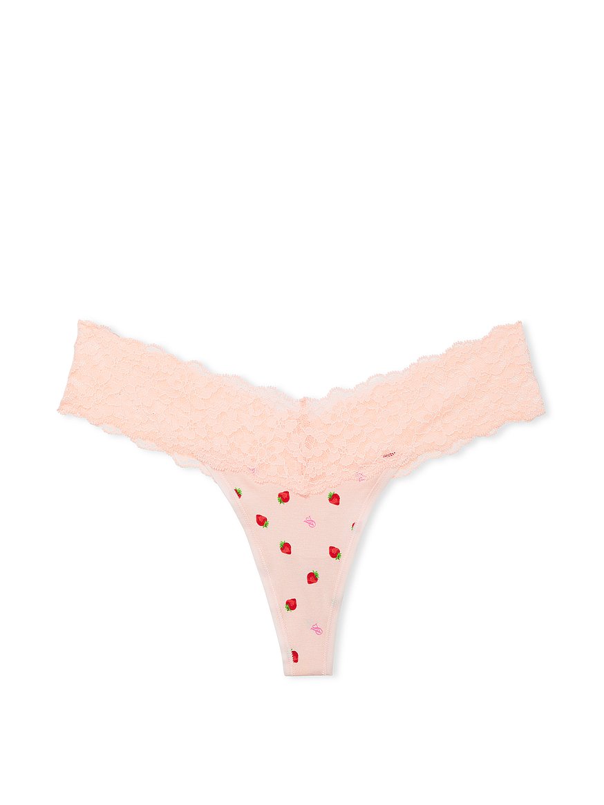 Lace-Waist Cotton Thong Panty