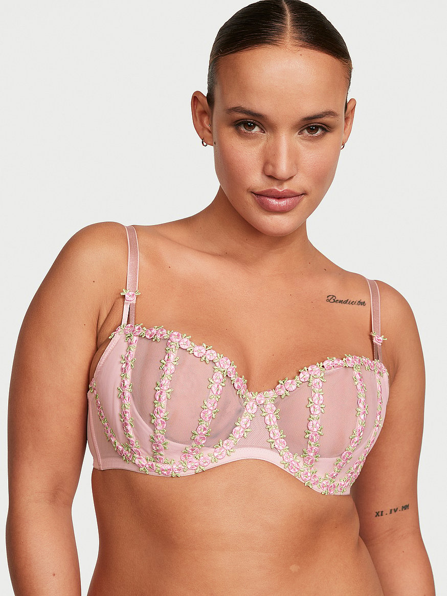 Wicked Caged Rosebud Embroidery Unlined Balconette Bra
