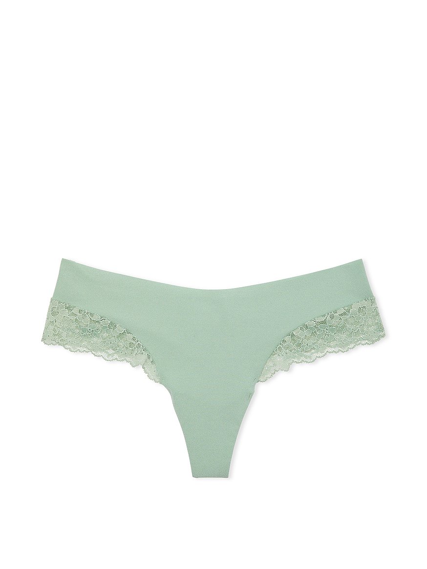 Shimmer Lace-Trim No-Show Thong Panty