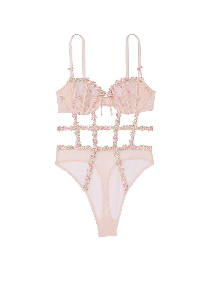 Wicked Unlined Rosebud Embroidery Teddy