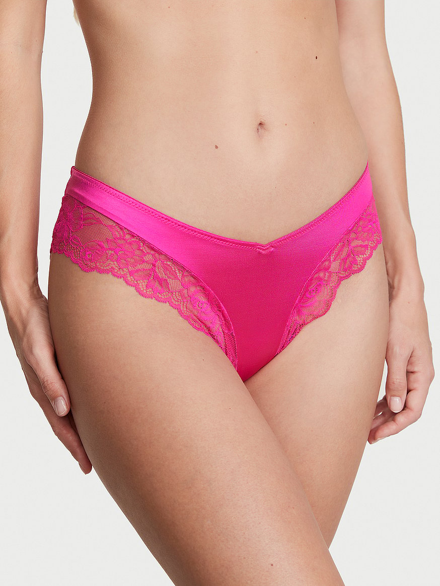 Buy Bright Pink Luxury Floral Lace High Leg Knickers 8, Knickers